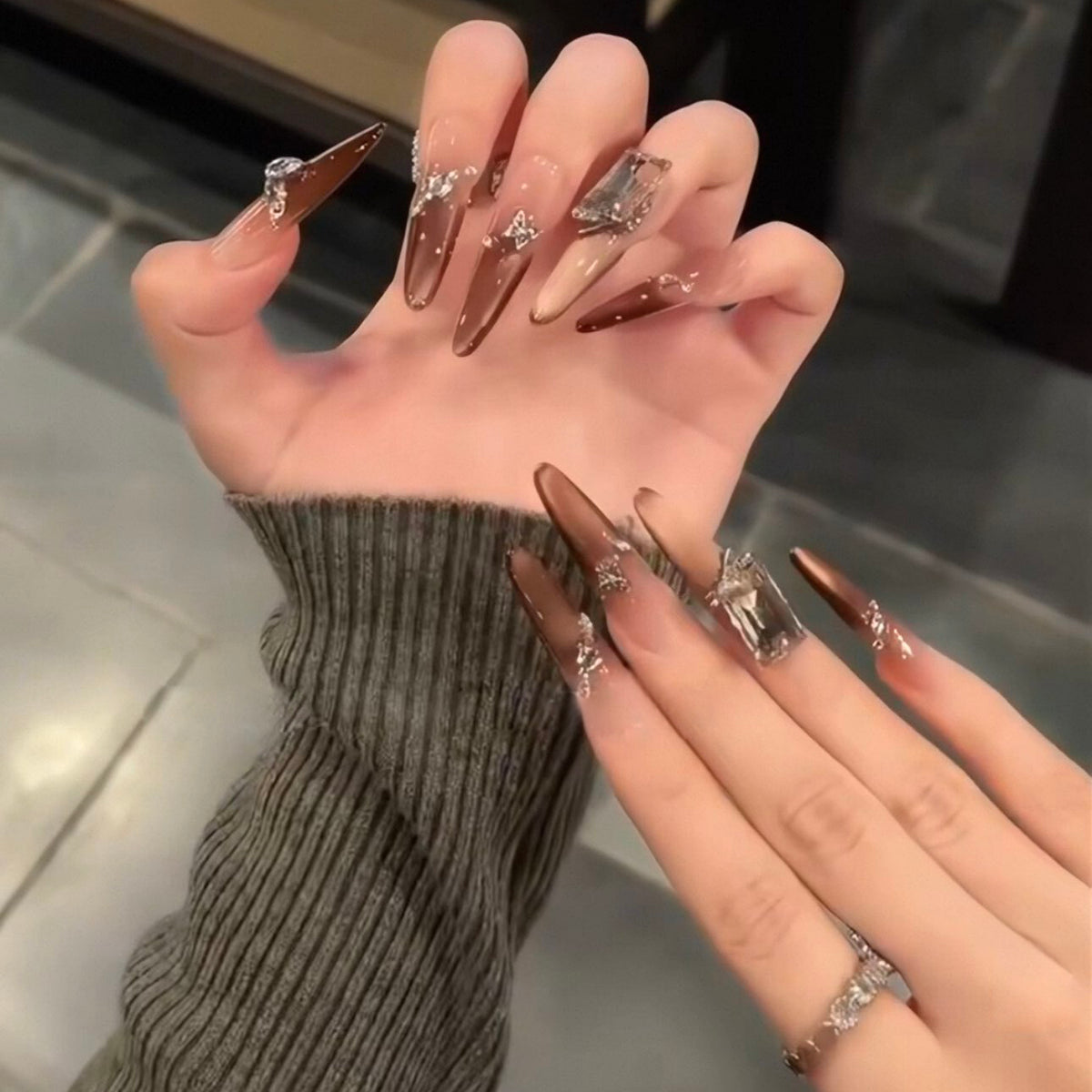 Wear armor fall and winter cat eye thin dog easiest for matchlongclassy lady elegant pile diamond pearlescent manicure whitening detachable