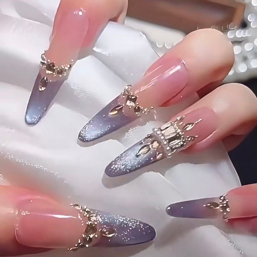 Fall and winter handmade wearable manicure fine dog french violet flash cat eye fake nails detachable whitening wedding nails