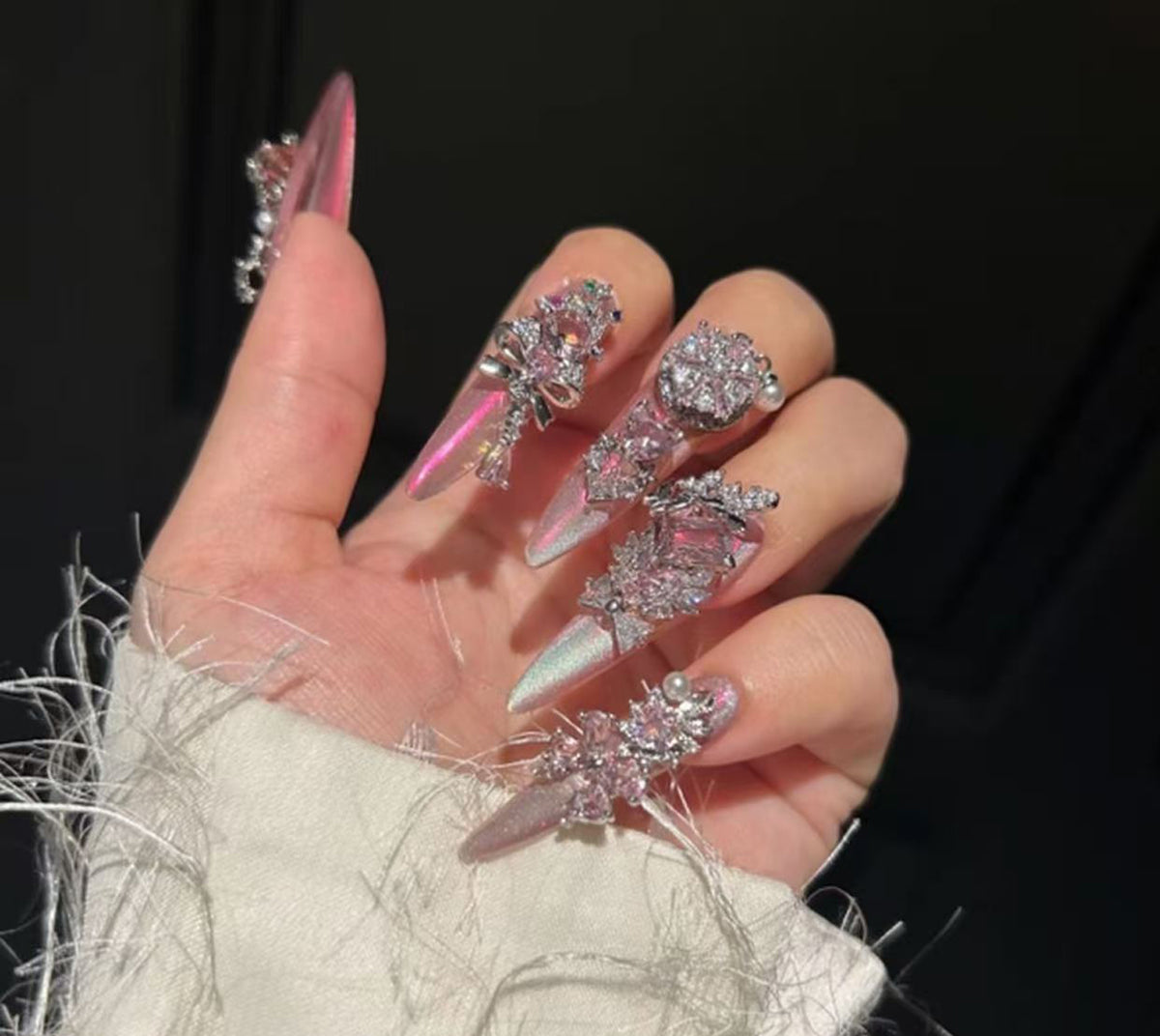 Magic mirror cat eye pure handmade wearable nails heavy industry diamond full hand full zircon luxury handmade manicure