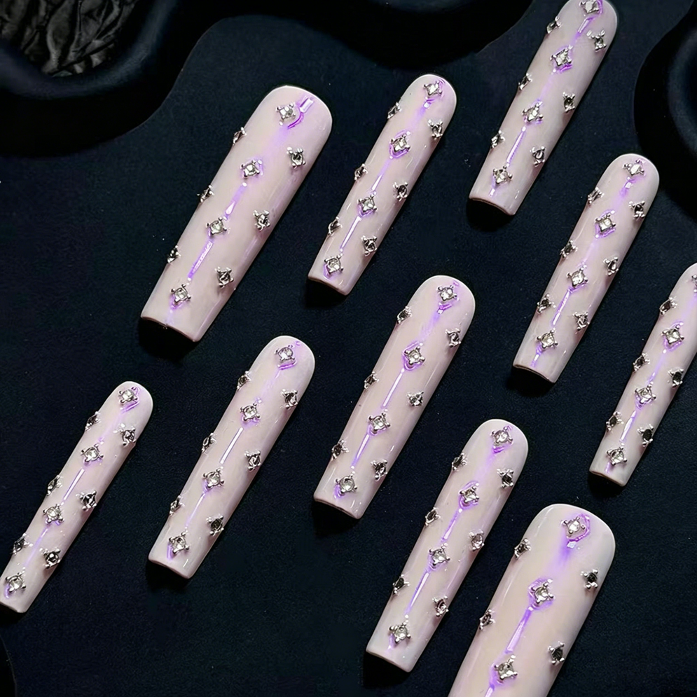 Sweetheart sparkle new heavy-duty press-on nails, hot girl pink, handmade, subculture, extra long