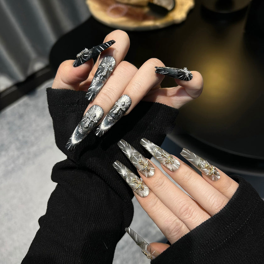 Halloween light luxury handmade cat eye wearable nails dark holy light mysterious atmosphere wearable manicure