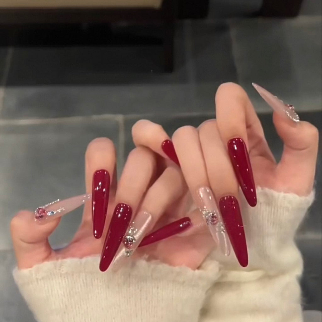 Rich girl style sweet and white berry red boutique love diamond long handmade armor