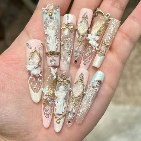 Wearable armor girl retro cat eye angel nail art patch detachable