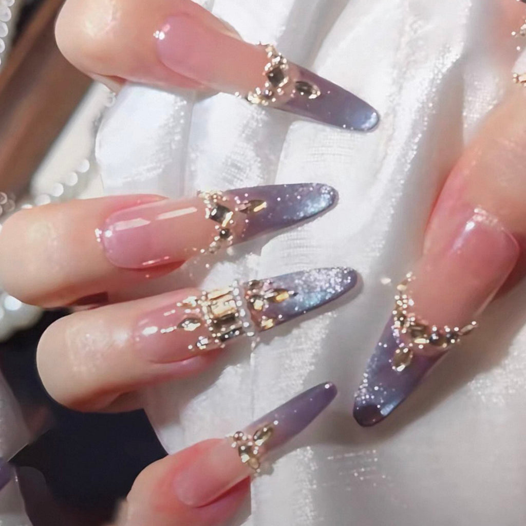 Fall and winter handmade wearable manicure fine dog french violet flash cat eye fake nails detachable whitening wedding nails