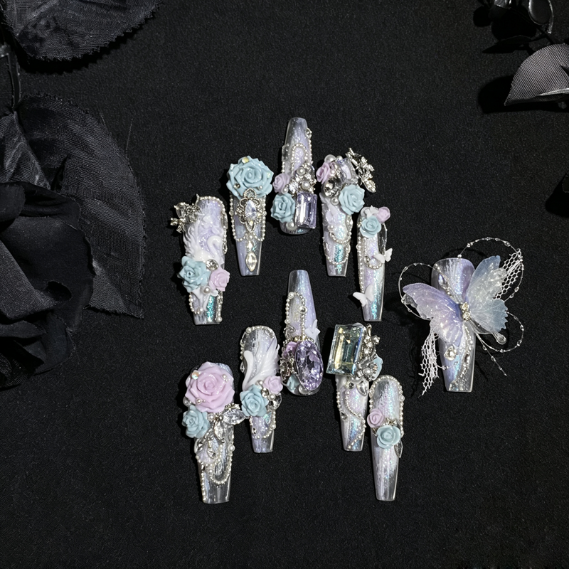 Hand-worn armor gentle heavy industry swan butterfly rose carving purple and blue pure desire