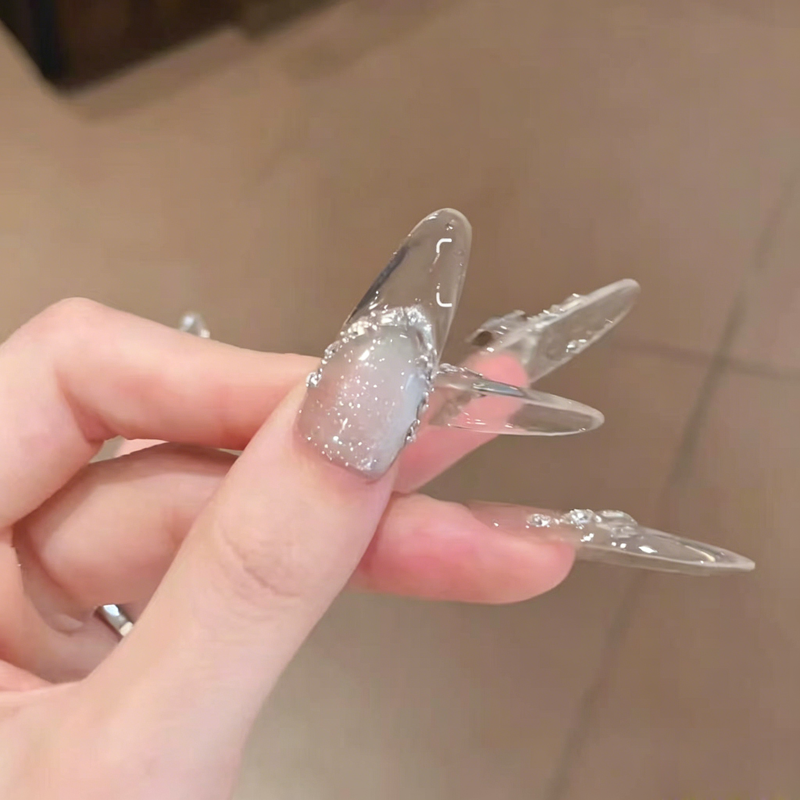 French ice penetrating new pure handmade long nail art finished light luxury high-end nail art wearing nail