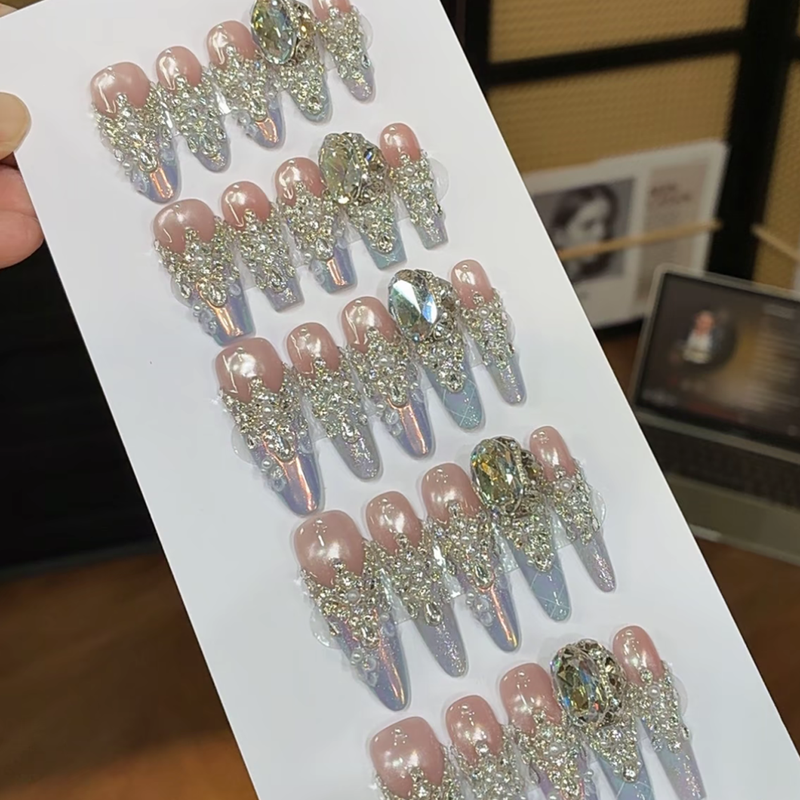 Handmade manicure wearing nail flash diamond cat eye French whitening manicure sticker
