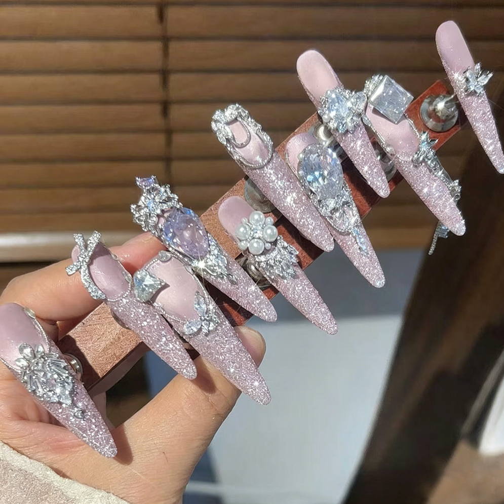 Explosive Heavy Industry Handmade Diamond Full Zirconium Frosted French Wearing Nail Art Summer Temperament Whitening Nail Art