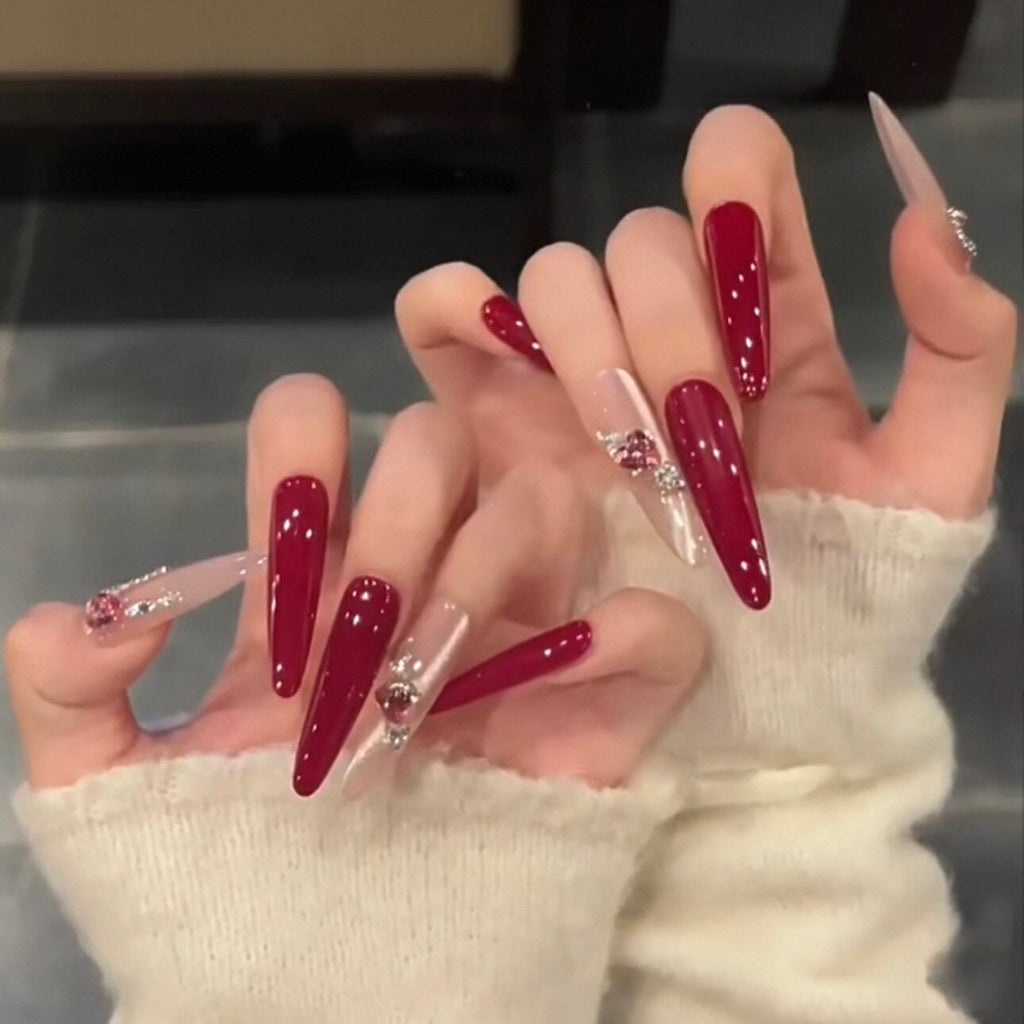 Rich girl style sweet and white berry red boutique love diamond long handmade armor