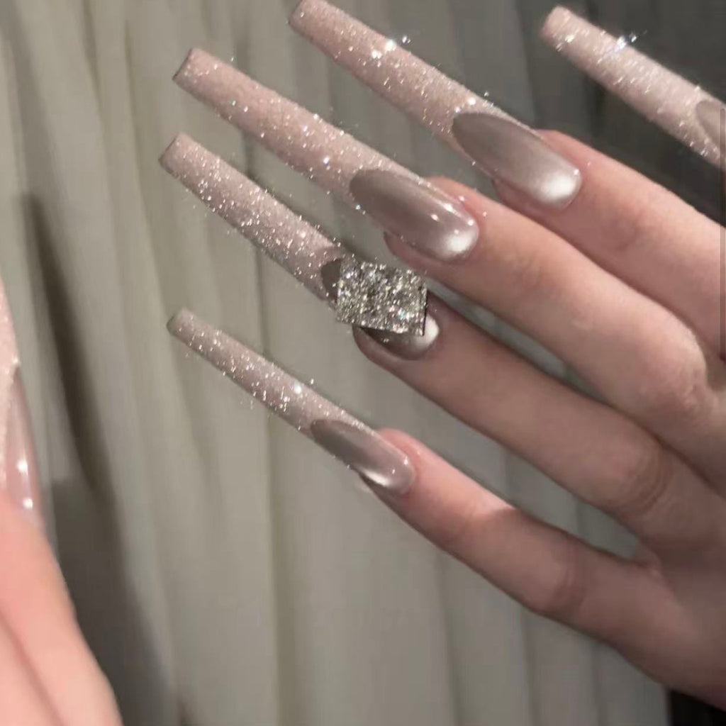 Purely handmade wearing nail French cat eye manicure advanced nail piece