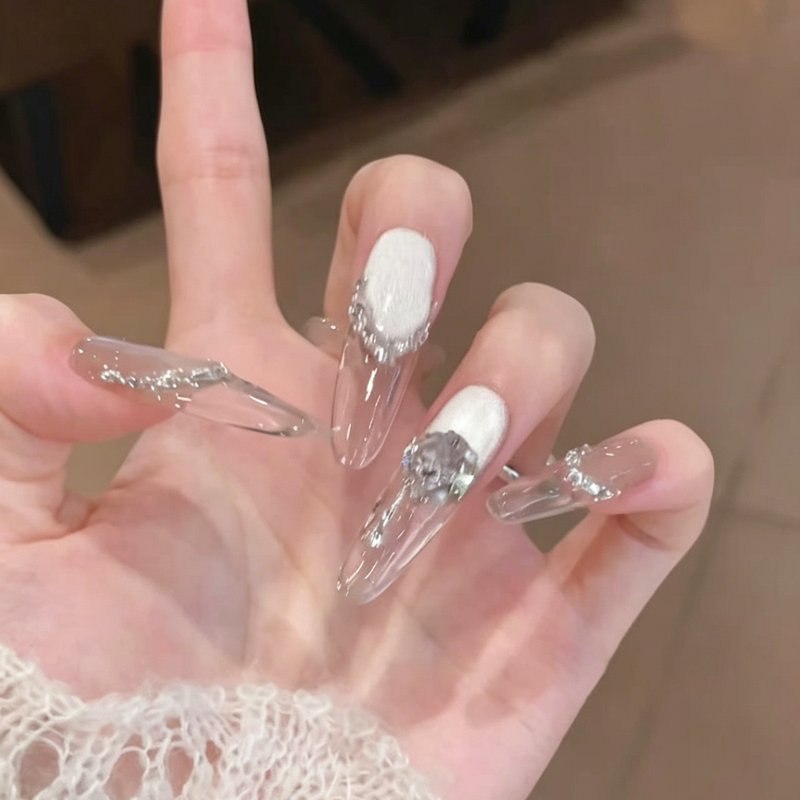 French ice penetrating new pure handmade long nail art finished light luxury high-end nail art wearing nail