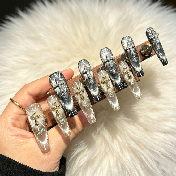 Halloween light luxury handmade cat eye wearable nails dark holy light mysterious atmosphere wearable manicure