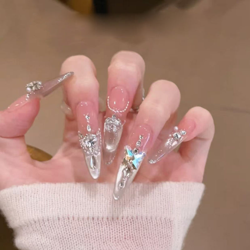 Pure handmade three-dimensional jewelry butterfly wearing nail French medium and long nail patch