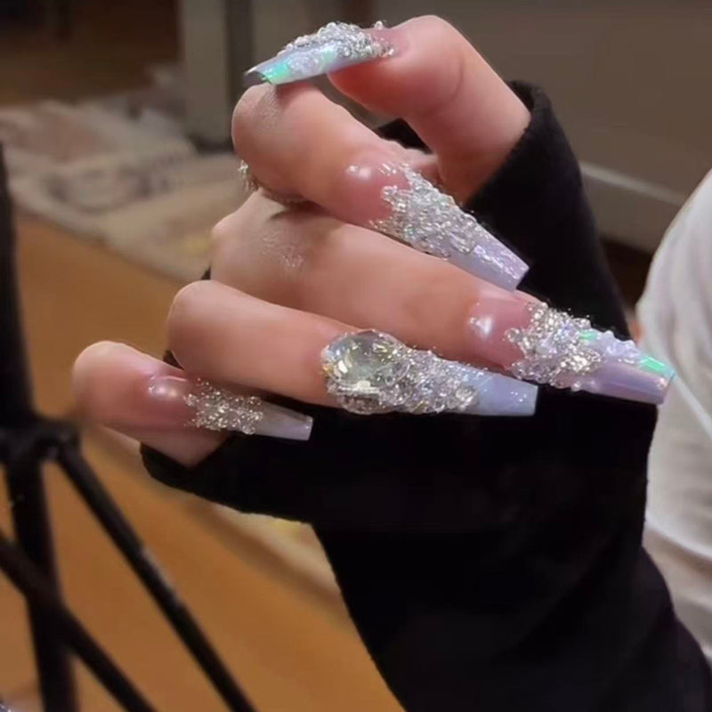 Handmade manicure wearing nail flash diamond cat eye French whitening manicure sticker