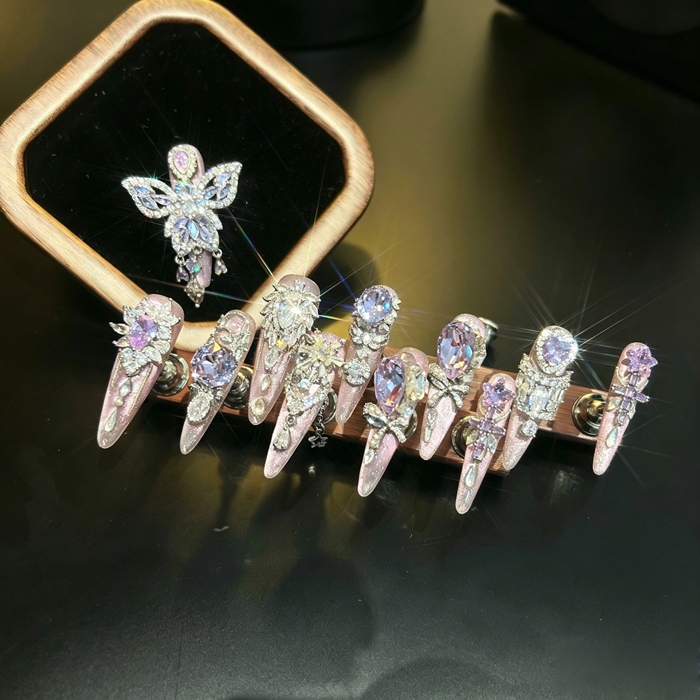 Explosive handmade full diamond heavy industry butterfly wear nails thin dog tip whitening high-end sense of wear manicure