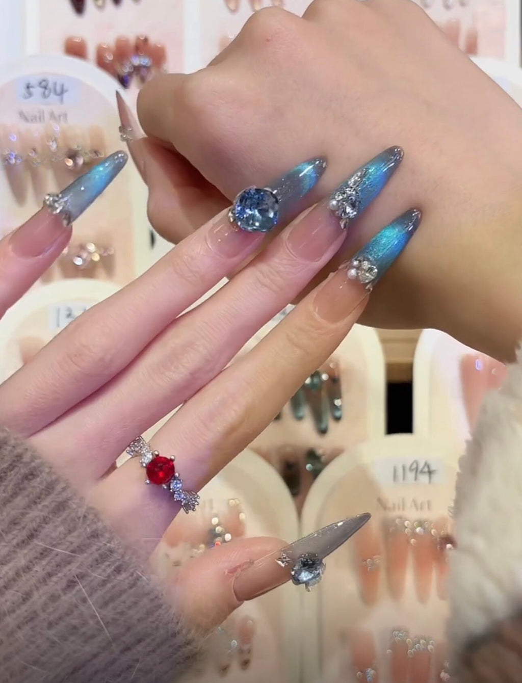 Spring new arrivals: dreamy ocean blue smiling french cat eye premium handmade press-on nails