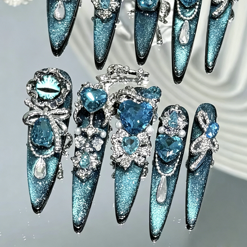 Pure hand-worn armor removable patch luxury lake blue cat's eye diamond chain