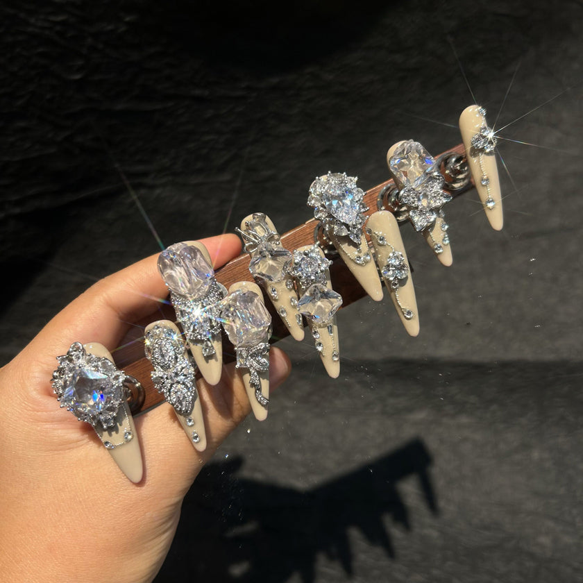 Explosive handmade full diamond heavy industry wearable manicure thin dog tip luxury bridal wearable nails