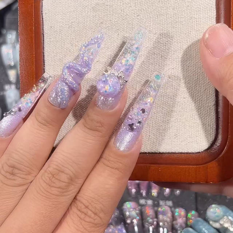 Luminous color-changing luminous wearing armor, quicksand three-dimensional snake niche design nail piece