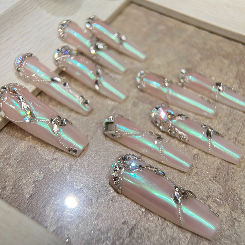 Temperament luxury full diamond steel ball spell diamond aurora powder gradual change full zircon diamond handmade wear nail custom nail manicure