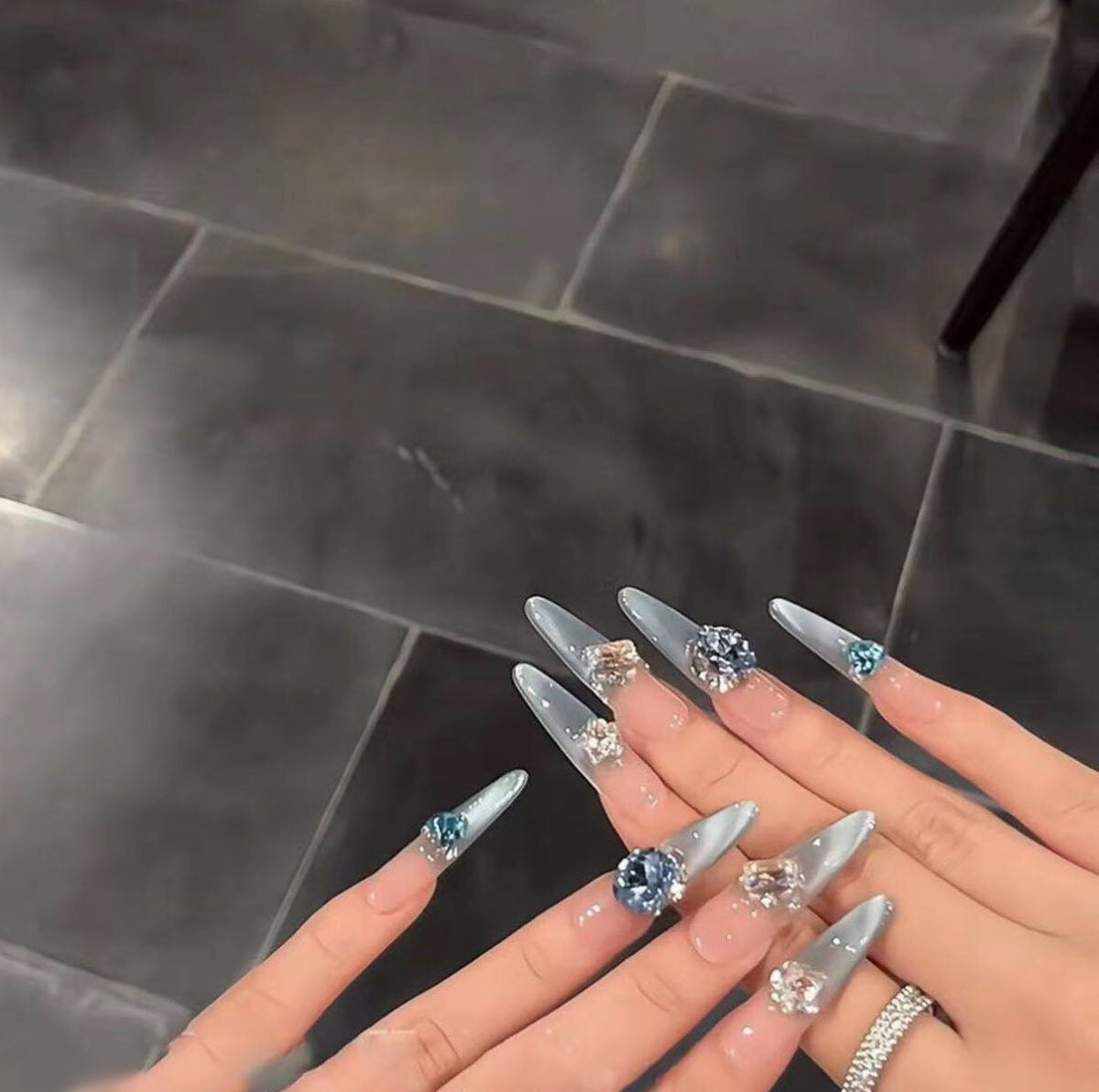 Spring new arrivals: dreamy ocean blue smiling french cat eye premium handmade press-on nails