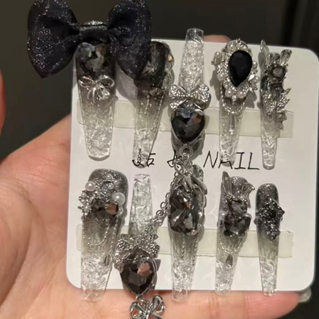 Original handmade wearable nails, crushed ice, pure desire style manicure, handmade exquisite butterfly heavy industry nails