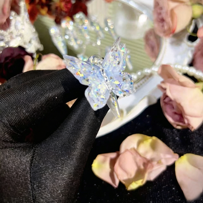 Butterfly blue dream heavy industry original fairy blue butterfly zircon diamond long handmade wearable nail customized rotating diamond nail manicure