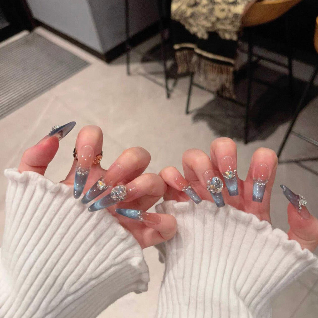 Spring new arrivals: dreamy ocean blue smiling french cat eye premium handmade press-on nails