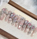 Pink palace cat eye full diamond sparkling handmade customizable wearable nails light luxury heavy industry detachable nails manicure