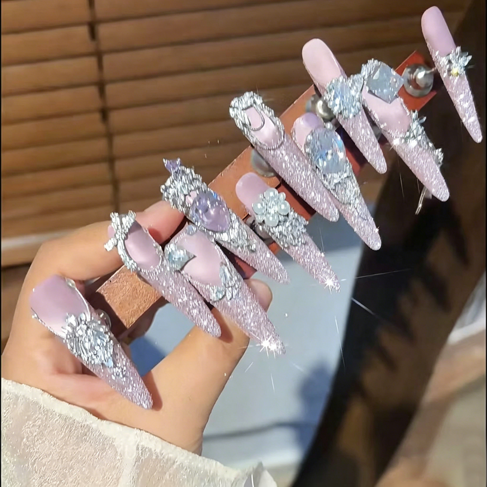 Explosive Heavy Industry Handmade Diamond Full Zirconium Frosted French Wearing Nail Art Summer Temperament Whitening Nail Art