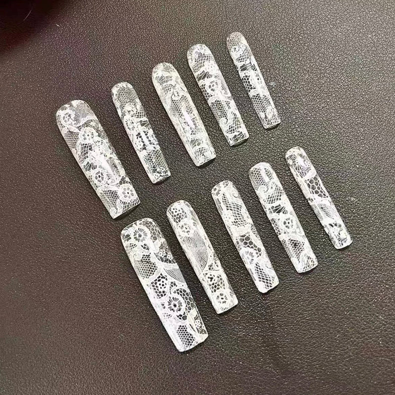 Pure hand-worn nail customization finished product, wearable nail art, European and American air duct square lace, pure desire design sense