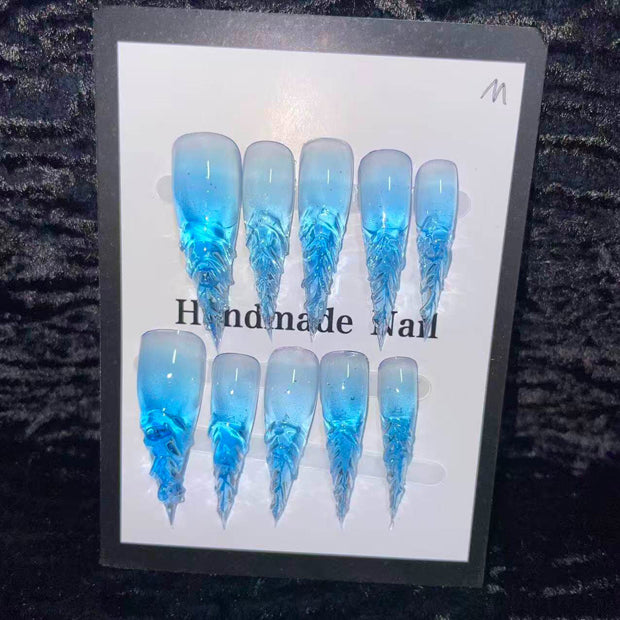 Glacier glazed transparent blue super cool dragon claw manicure white super long beast armor dragon armor wolf claw cat claw handmade wear armor