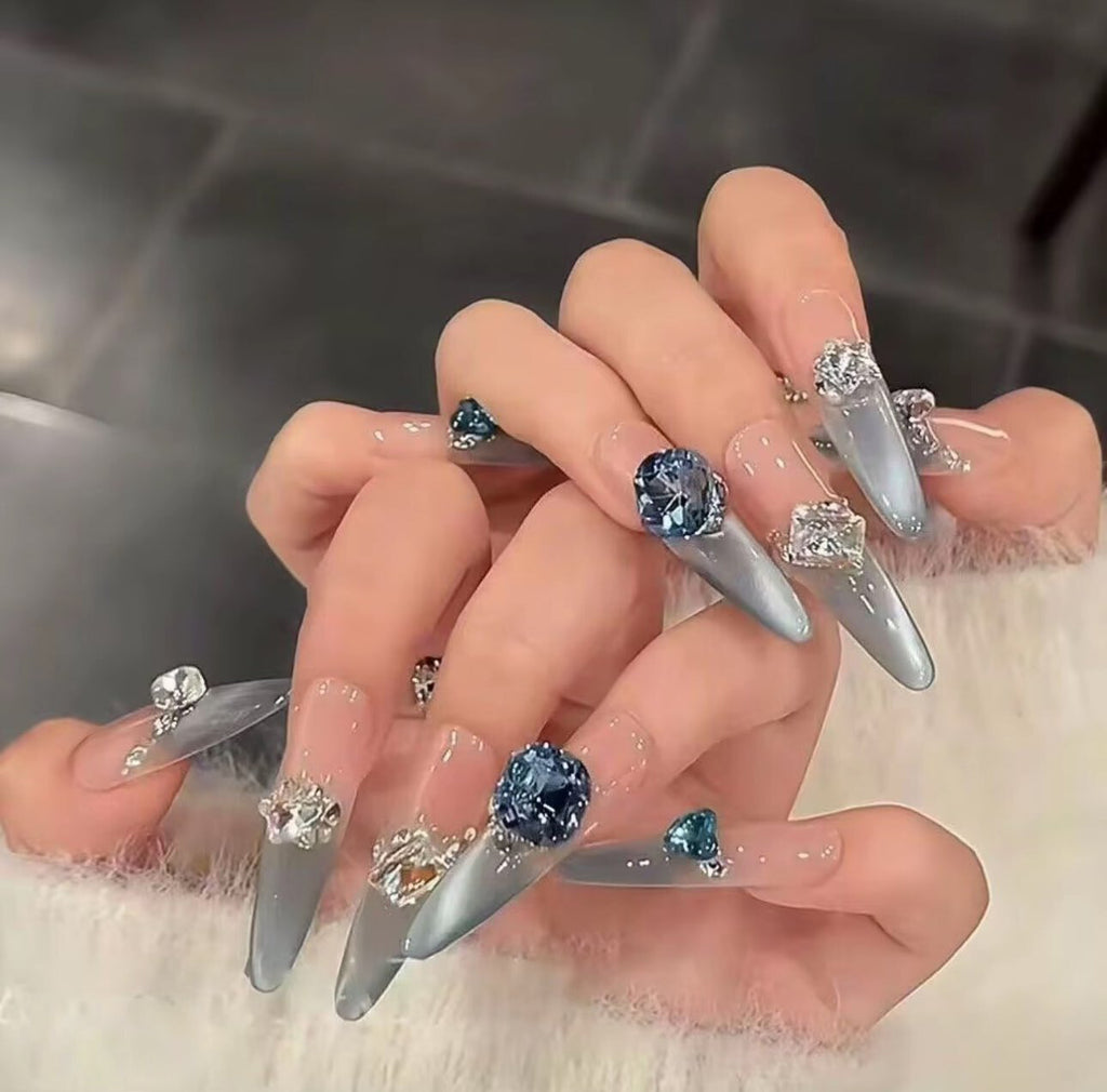 Spring new arrivals: dreamy ocean blue smiling french cat eye premium handmade press-on nails