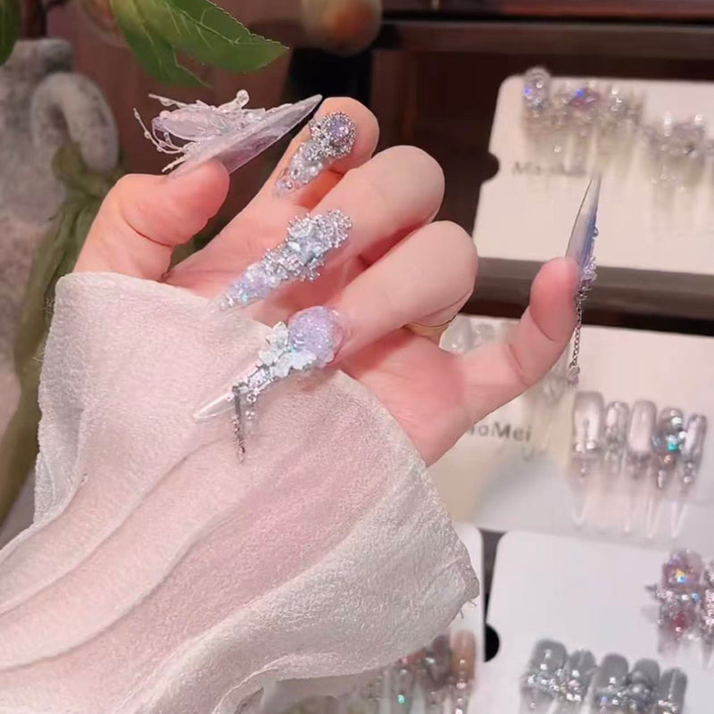 Bridal daughter French three-dimensional butterfly handmade nail light luxury nail patch