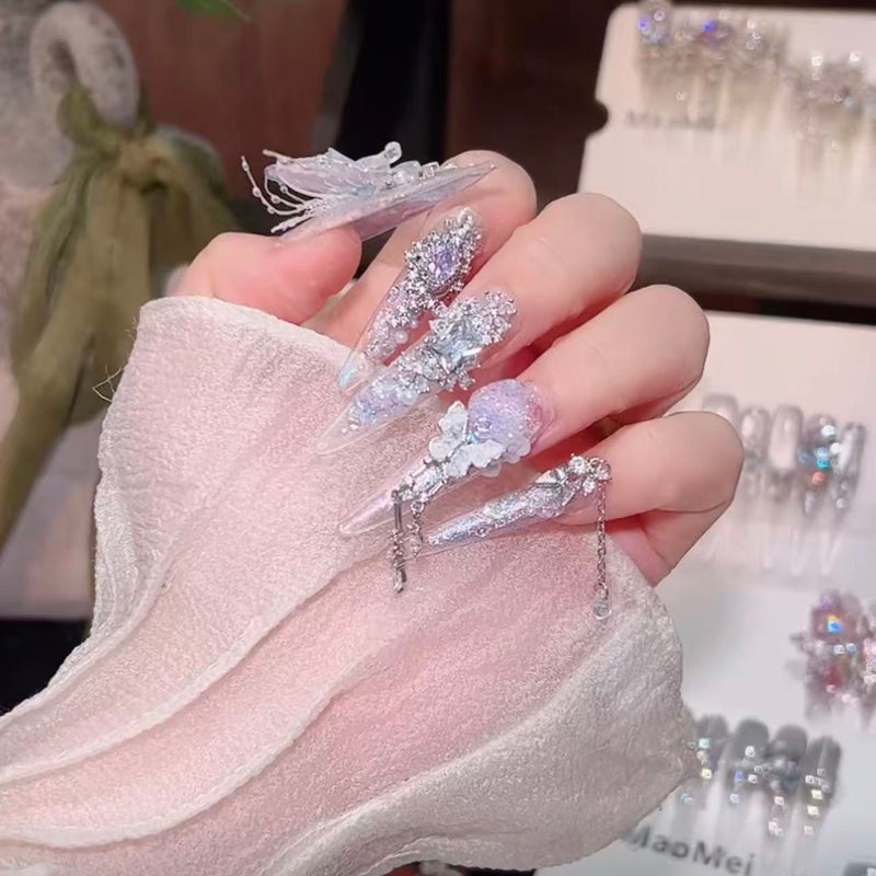 Bridal daughter French three-dimensional butterfly handmade nail light luxury nail patch