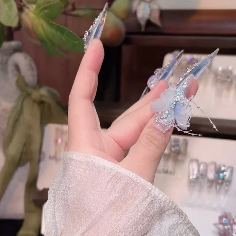 Bridal daughter French three-dimensional butterfly handmade nail light luxury nail patch
