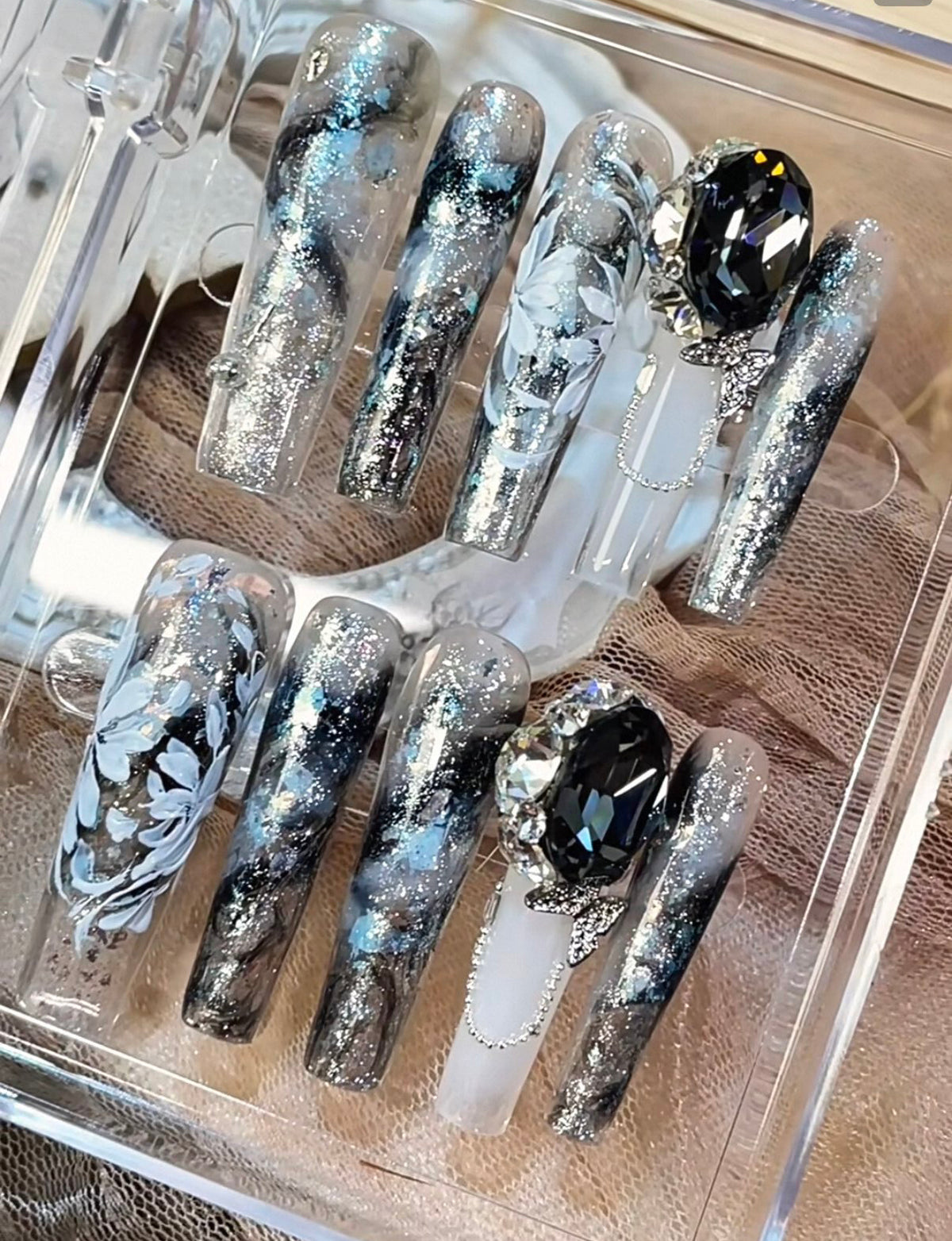 Obsidian socialite chic handmade press-on nails - all-chinese dark & edgy new style nail art patches
