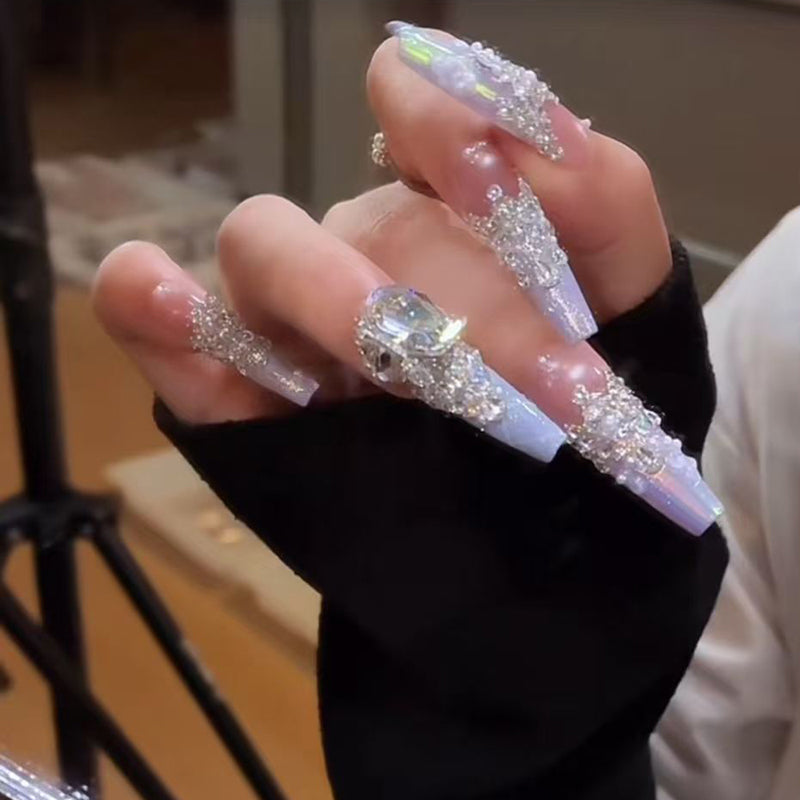 Handmade manicure wearing nail flash diamond cat eye French whitening manicure sticker