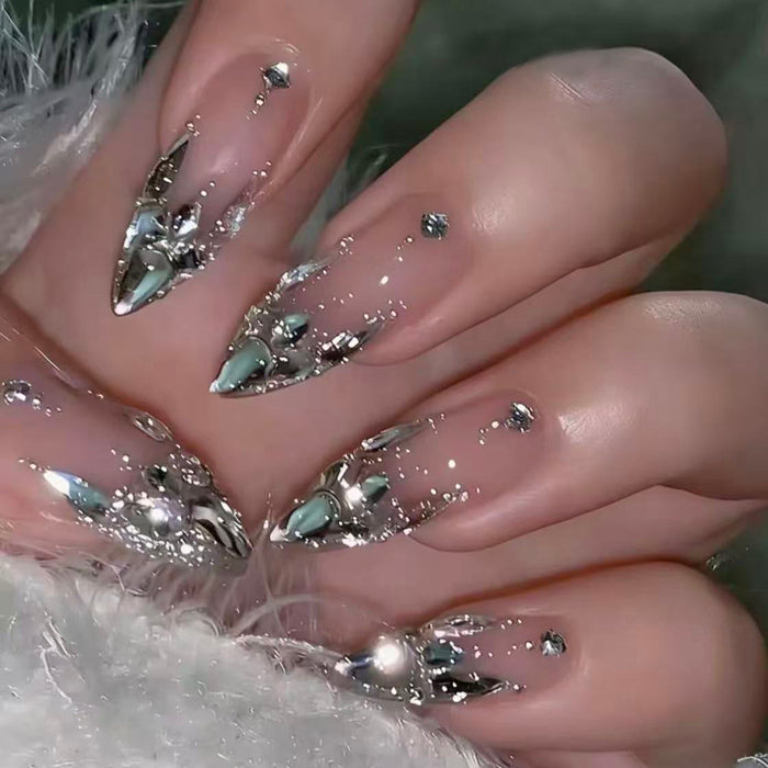 Explosive Nail Art Bright Galaxy Handmade Nail Wear New Year's Welfare Long White Versatile Gentle Nail Art
