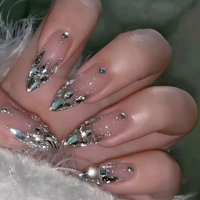 Explosive Nail Art Bright Galaxy Handmade Nail Wear New Year's Welfare Long White Versatile Gentle Nail Art