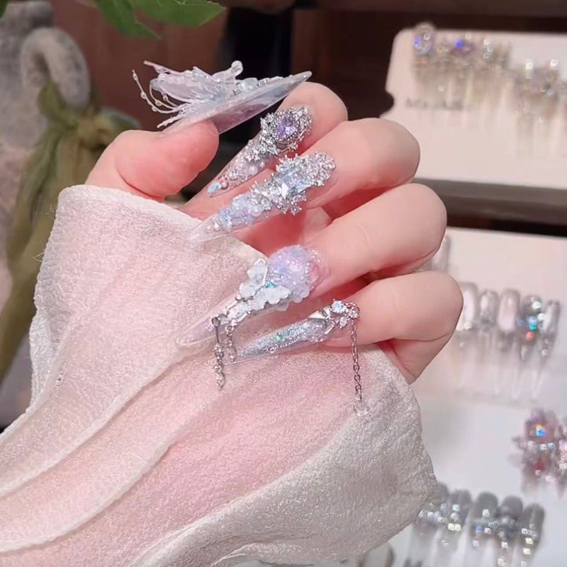 Bridal daughter French three-dimensional butterfly handmade nail light luxury nail patch