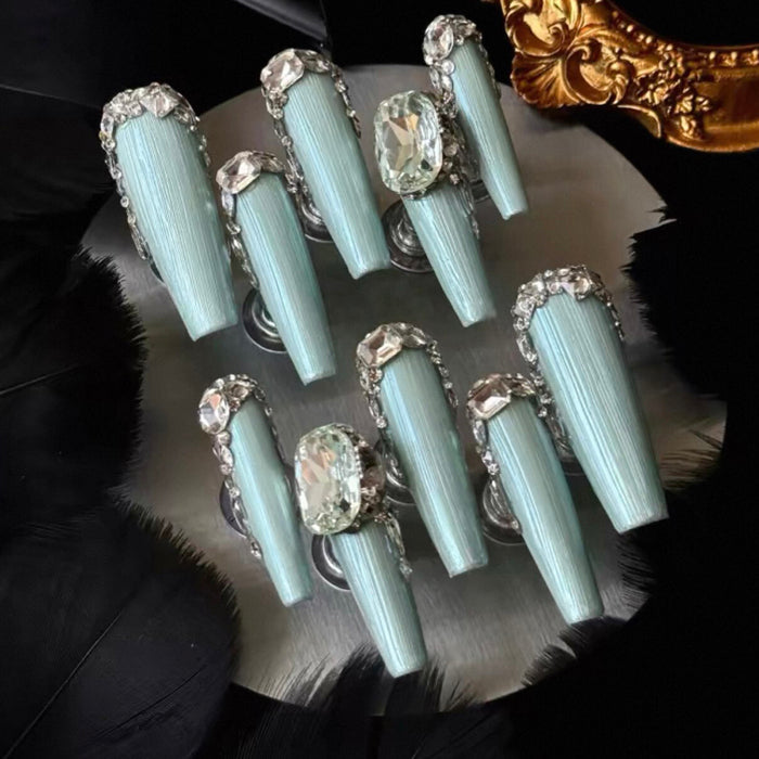 Mint Mambo Premium New Textured Medium and Long Nail Art Wearing Nail Pure Handmade Bridal Wedding Nail