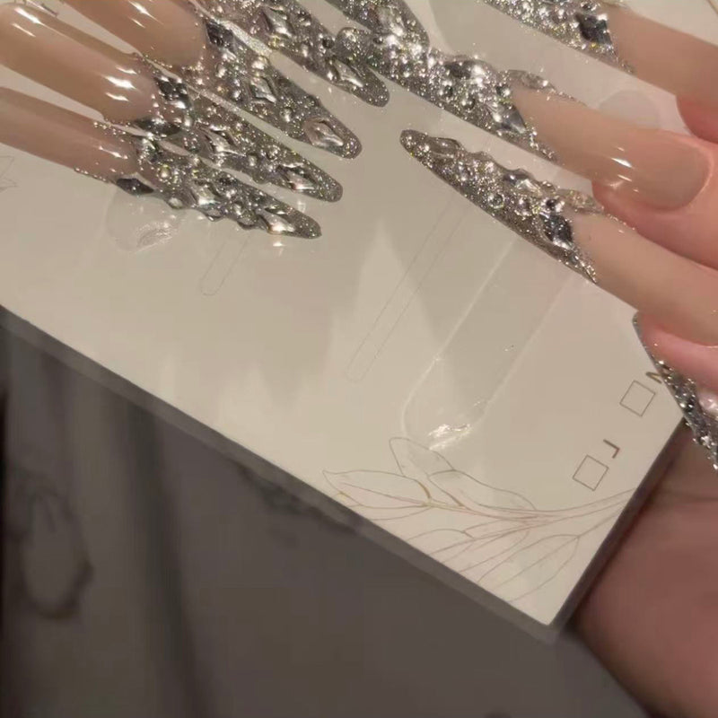 Pure handmade full-diamond French daughter gold flash nails removable wedding nail light luxury whitening advanced nail art wearing temperament