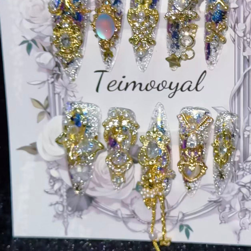 Real shot golden Miaojiang flash diamond temperament manicure baroque transparent wearing armor