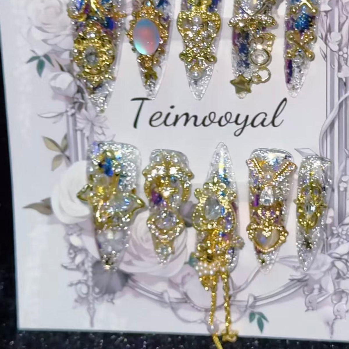 Real shot golden Miaojiang flash diamond temperament manicure baroque transparent wearing armor