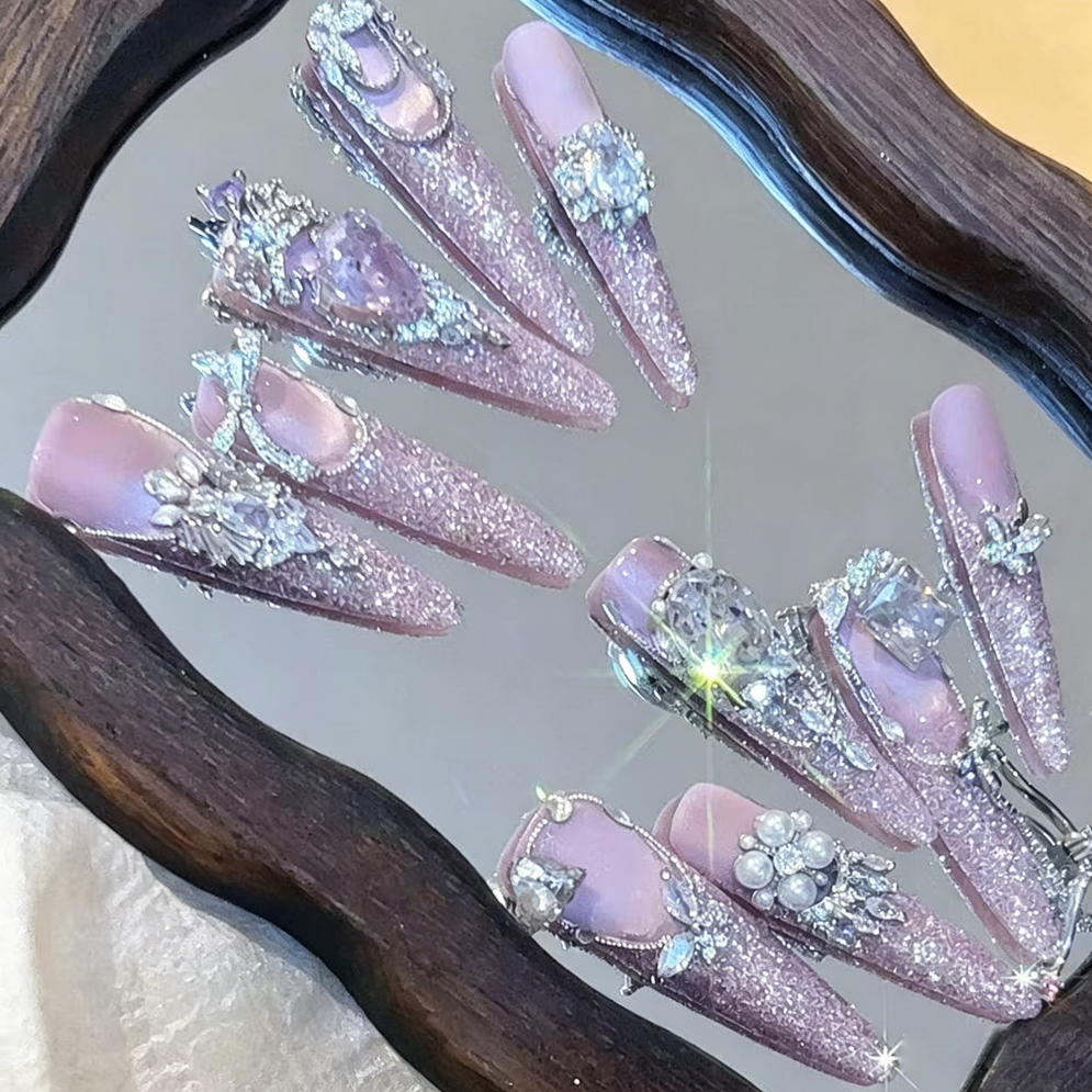 Explosive Heavy Industry Handmade Diamond Full Zirconium Frosted French Wearing Nail Art Summer Temperament Whitening Nail Art