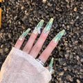 Handmade wearable nail art heavy industry luxurious classy gold and green smudged wearable nail art