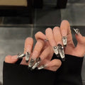 Sweet and cool style, white and sparkling, dark smile, cat eye, stacked diamonds, high-end long style handmade wearable nails