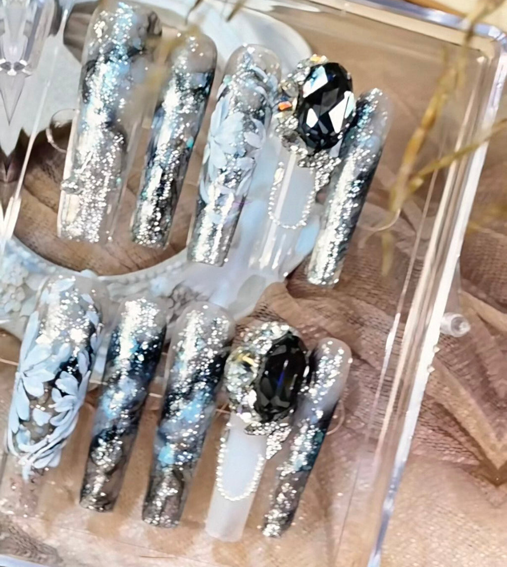 Obsidian socialite chic handmade press-on nails - all-chinese dark & edgy new style nail art patches