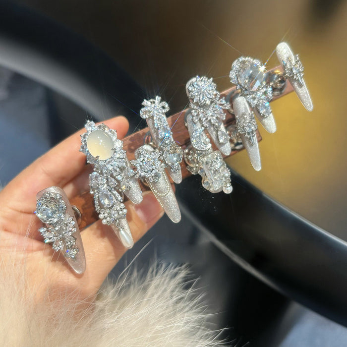 Explosive handmade full drilling heavy industry cat eye wearing armor thin dog tip white wearing manicure